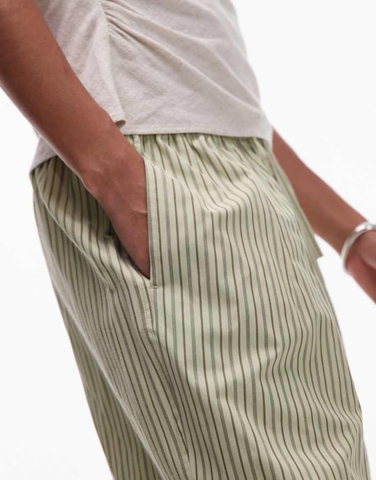 Topshop poplin byxor med vida ben i grön rand - Image 2