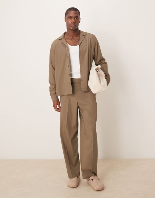 ASOS DESIGN smart co-ord vida byxor i khaki med persikokänsla och elastisk midja - Image 2