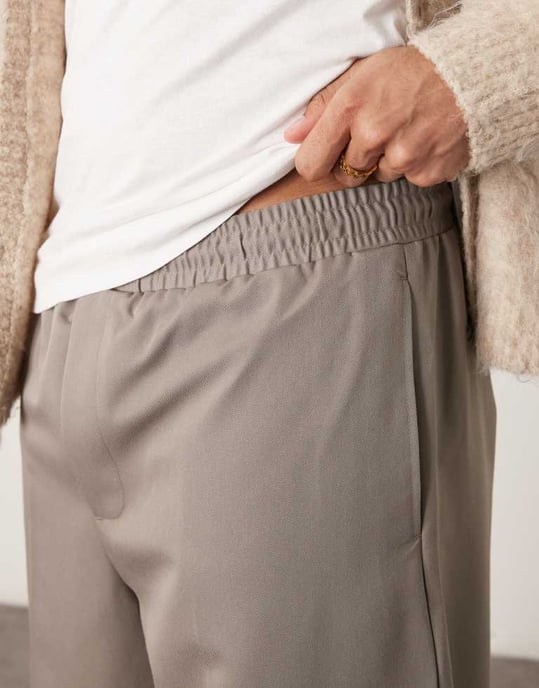 ASOS DESIGN dra på smarta vida byxor med knappar i fåll i dämpad khaki - Image 3