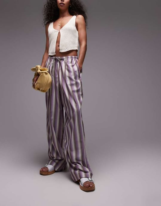 Topshop poplinrandig rak benbyxa i lila - Image 3