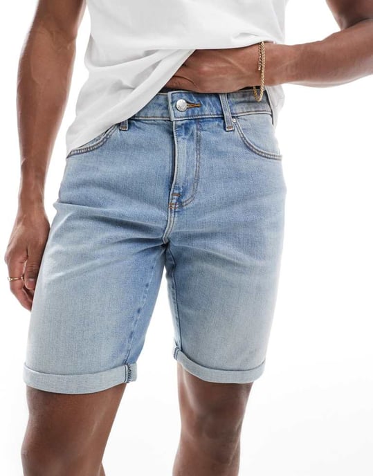 ASOS DESIGN rak slim denimshorts i ljusblå tvätt - Image 2