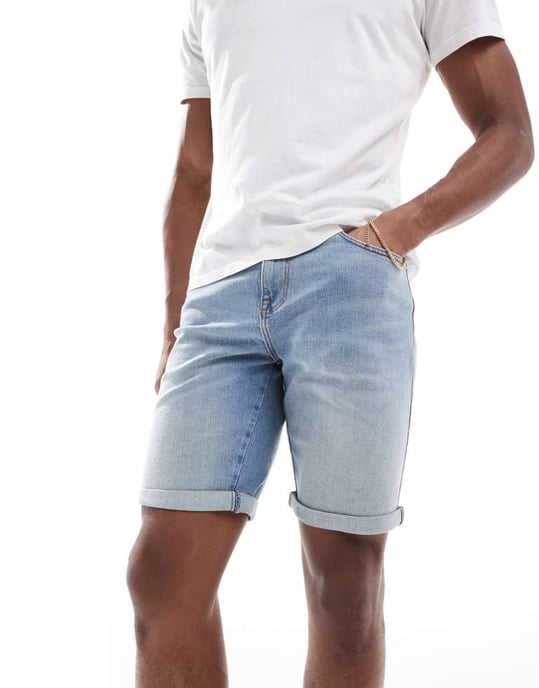 ASOS DESIGN rak slim denimshorts i ljusblå tvätt - Image 4