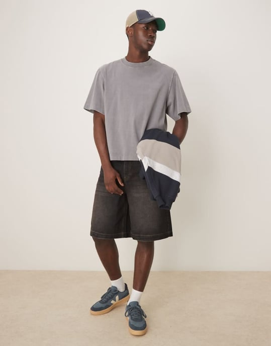 ASOS DESIGN lång denimshorts i tonad brun tvätt - Image 1