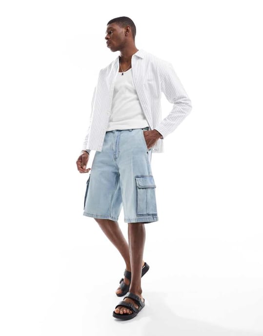 Hollister baggy cargo jort i ljusblå - Image 4
