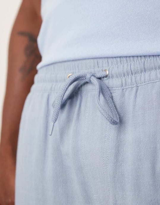 ASOS DESIGN baggy shorts med resår i blå linnemix - Image 2