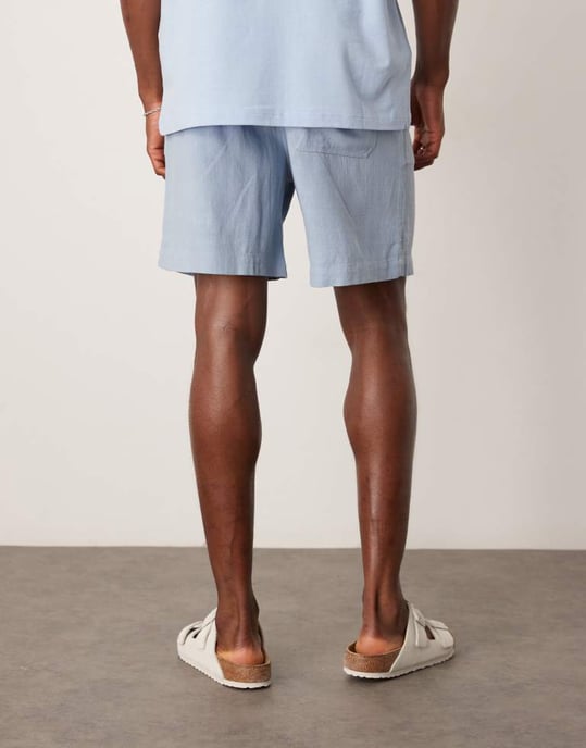 ASOS DESIGN baggy shorts med resår i blå linnemix - Image 3