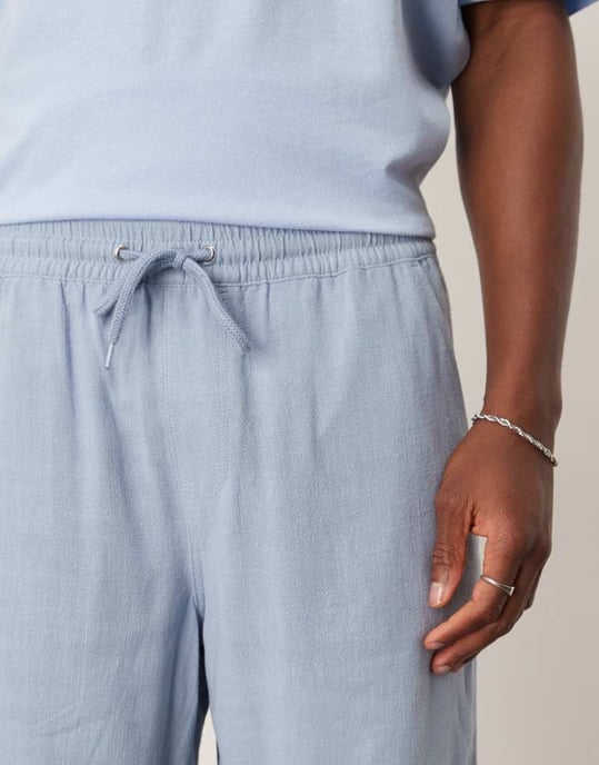 ASOS DESIGN baggy shorts med resår i blå linnemix - Image 4