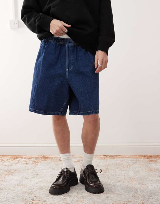 Obey lätt denim snickarshorts i stone wash indigo - Image 2