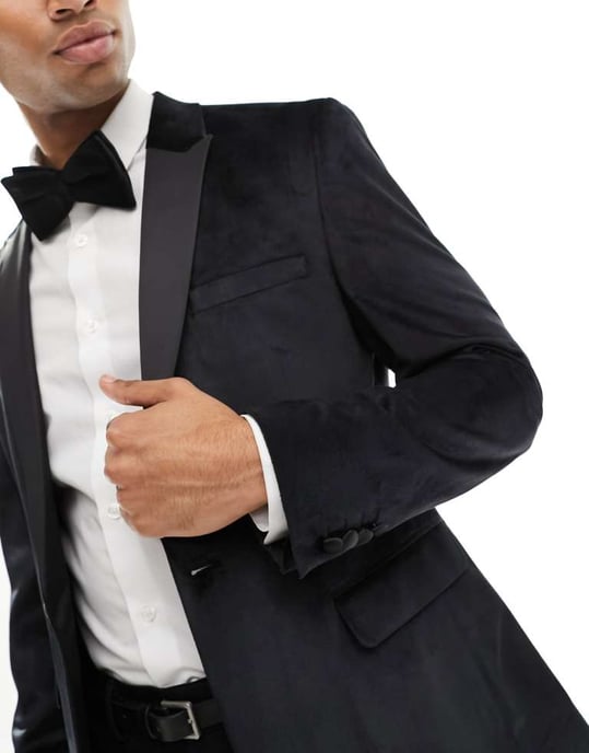 ASOS DESIGN skinny sammet blazer i svart - Image 2