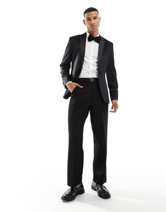 ASOS DESIGN skinny sammet blazer i svart - Image 3