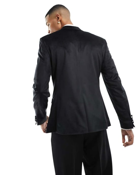 ASOS DESIGN skinny sammet blazer i svart - Image 4