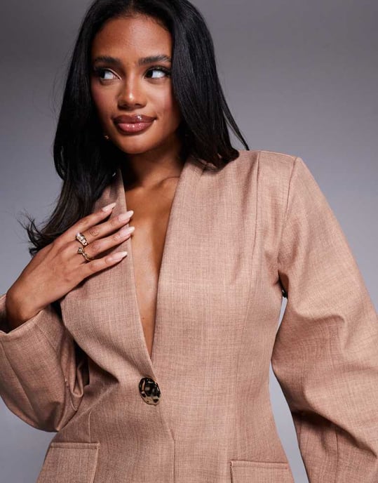 ASOS LUXE structured linen sculpted blazer dress in camel - Image 2