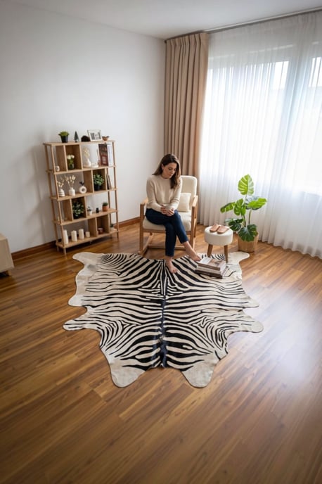 Natural Cow Real Leather Black White Zebra Print Cowhide Hairon Rug - Zebra - Image 1