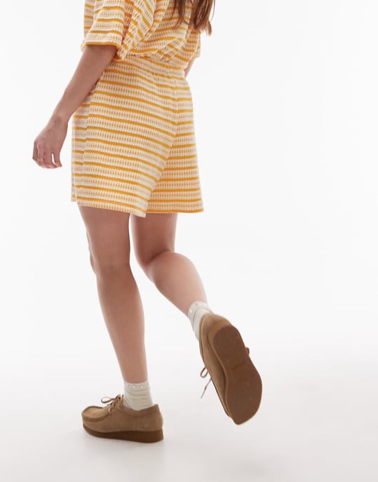 Topshop randiga strukturshorts set i orange - Image 3