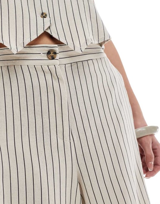 Vero Moda linnekänsla skräddarsydda shorts-set i stenrand - Image 3