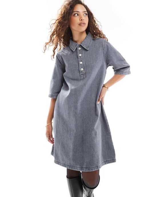 Endast kortärmad jeansklänning i grått - Image 2
