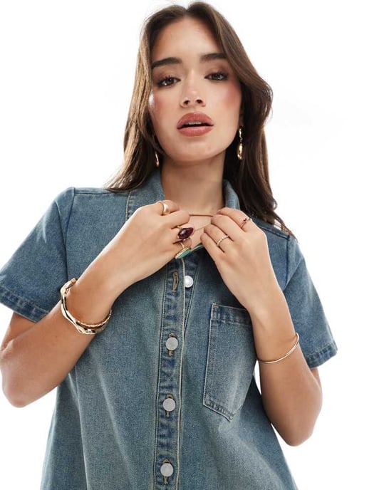 JJXX boxy denimskjortklänning i vintageblå - Image 2