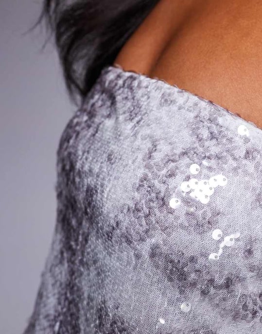 ASOS X THE SOURCED COLLECTION sequin bandeau co-ord top in grey - Image 2