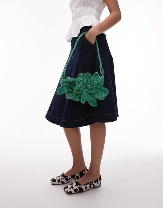 Topshop Sana stickad blommväska i grön - Image 2