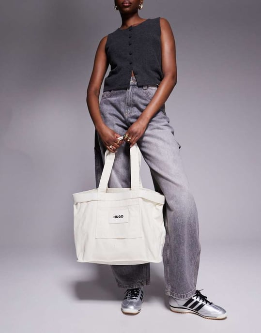 Hugo Red Becky canvas tote bag in white - Image 2