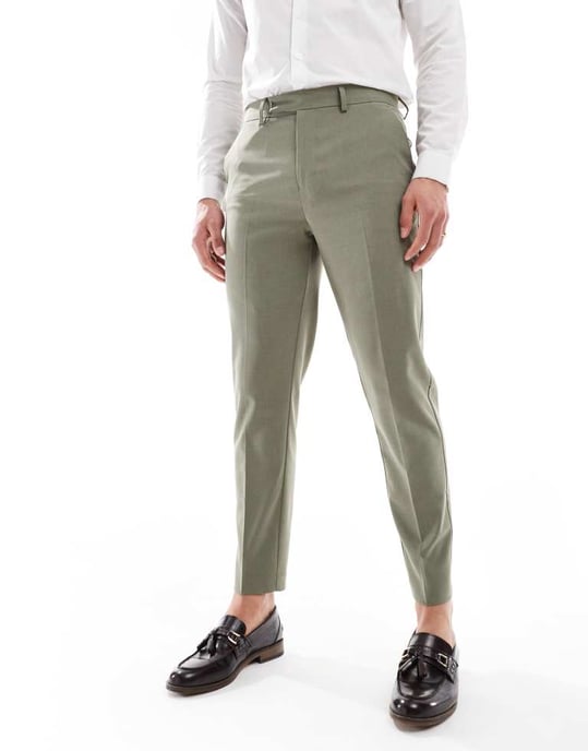 ASOS DESIGN tapered suit trousers in olive green - Image 1