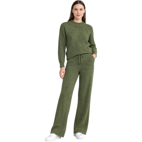 M&S Womens Kintted Loungewear Set Cable Knit Jumper Casual Wide Leg Trouser Set - Image 1