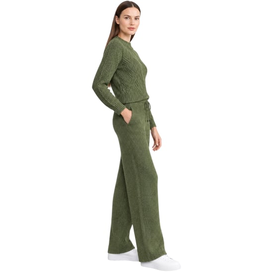 M&S Womens Kintted Loungewear Set Cable Knit Jumper Casual Wide Leg Trouser Set - Image 2