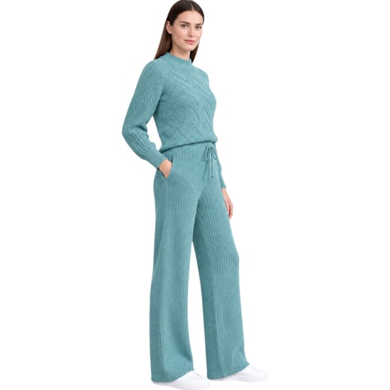 M&S Womens Kintted Loungewear Set Cable Knit Jumper Casual Wide Leg Trouser Set - Image 2