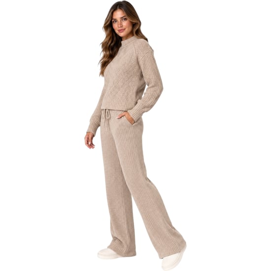 M&S Womens Kintted Loungewear Set Cable Knit Jumper Casual Wide Leg Trouser Set - Image 2