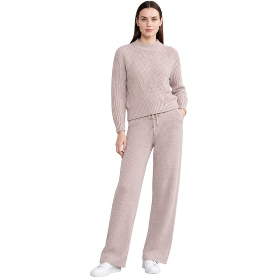 M&S Womens Kintted Loungewear Set Cable Knit Jumper Casual Wide Leg Trouser Set - Image 1