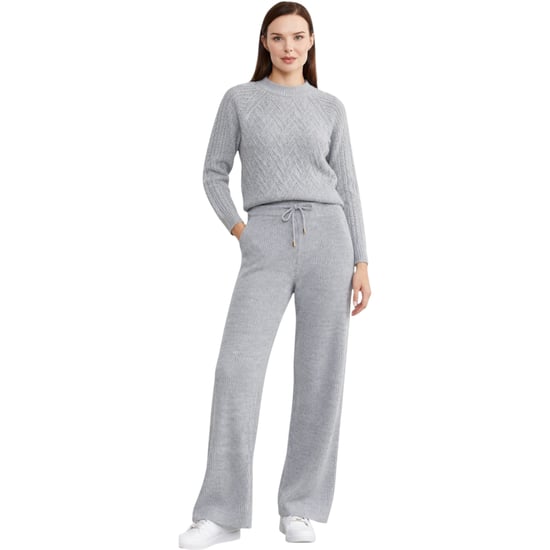 M&S Womens Kintted Loungewear Set Cable Knit Jumper Casual Wide Leg Trouser Set - Image 1