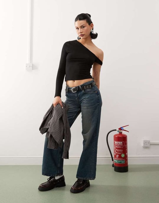 COLLUSION twist shoulder long sleeve top in black - Image 2