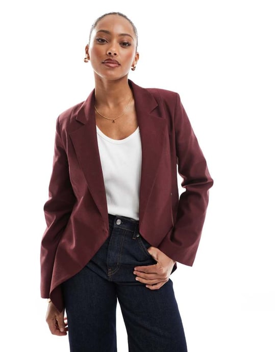 ASOS DESIGN wrap front blazer in burgundy - Image 2