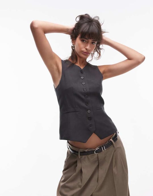 Topshop co ord high button up tailored waistcoat in charcoal CHARCOAL - Image 1