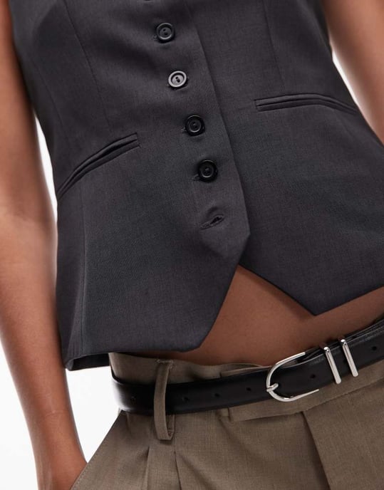 Topshop co ord high button up tailored waistcoat in charcoal CHARCOAL - Image 2