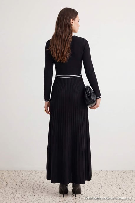 Trendyol Modest Dam Svart Colorblock Midi Lång A-linje Modest Klänningar - Image 6