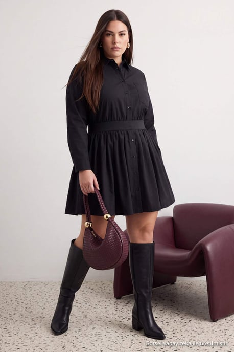 Trendyol Curve Dames Zwart Effen Kort / Mini Lang Blousejurk Grote maten Jurk - Image 6