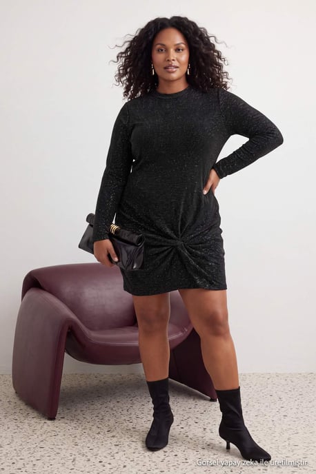 Trendyol Curve Dam Svart Enfärgad Kort / Mini Lång Bodycon Stora storlekar Klänning - Image 3