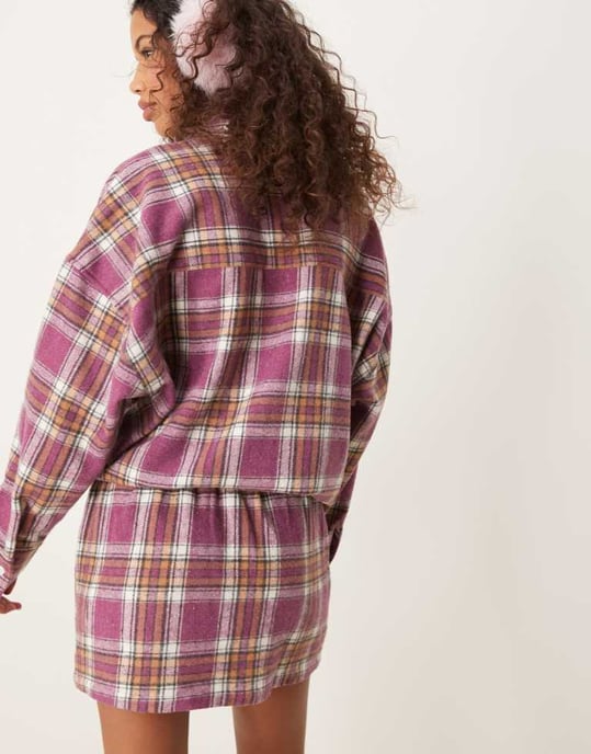 ASOS DESIGN brushed check a line mini skirt in burgundy - Image 3