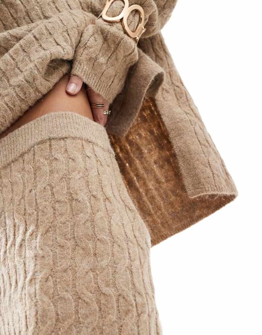Vero Moda cable knit mini skirt co-ord in camel - Image 4