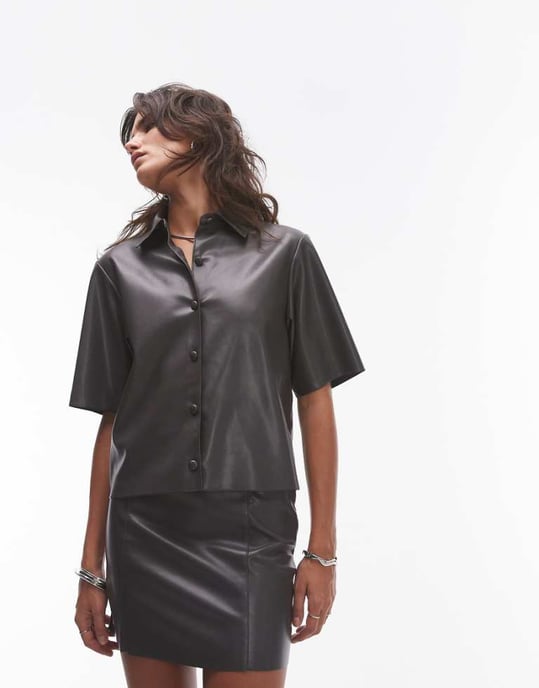 Topshop faux leather co ord mini skirt in grey - Image 1