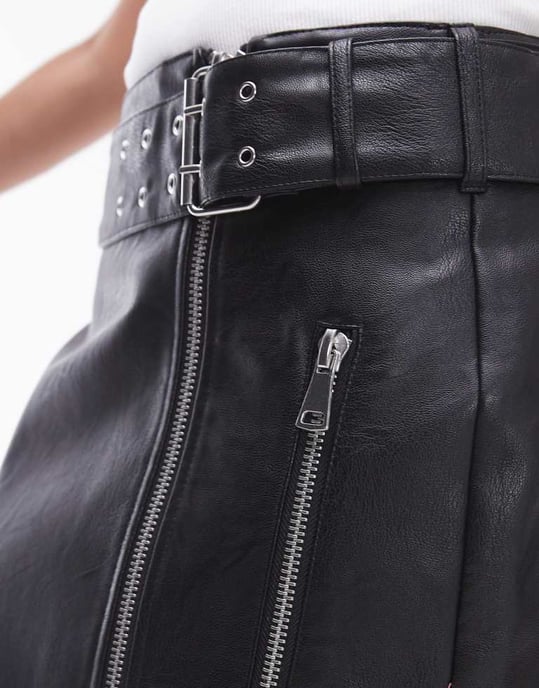 Topshop Faux leather biker mini skirt in black - Image 2