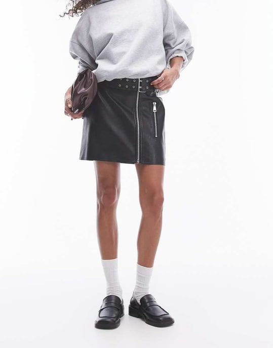 Topshop Faux leather biker mini skirt in black - Image 3