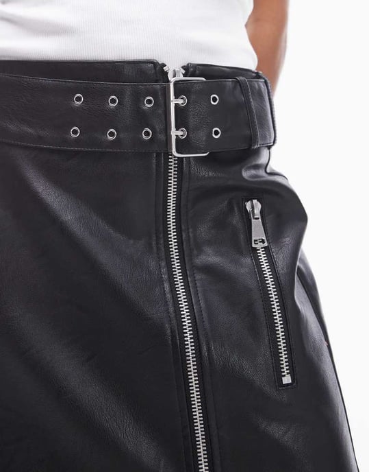 Topshop Faux leather biker mini skirt in black - Image 4