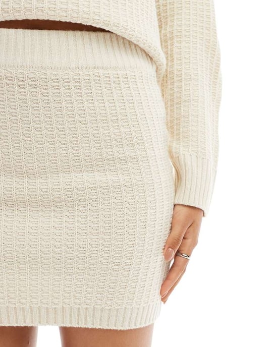 Vero Moda waffle texture mini skirt co-ord in cream - Image 3