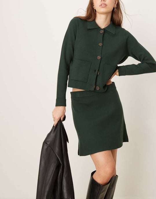 Nobody's Child knitted mini skirt in dark green co-ord - Image 3
