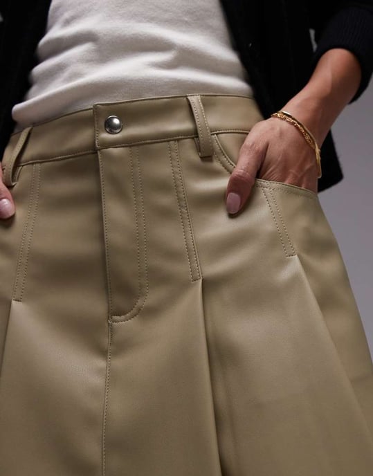 Topshop faux leather pocket pleat mini in sage - Image 3