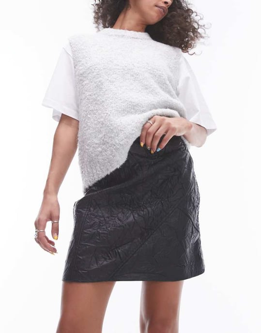Topshop faux leather crinkle mini skirt in black - Image 1