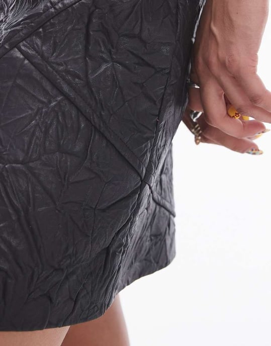 Topshop faux leather crinkle mini skirt in black - Image 3