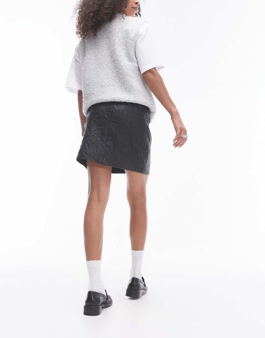 Topshop faux leather crinkle mini skirt in black - Image 4